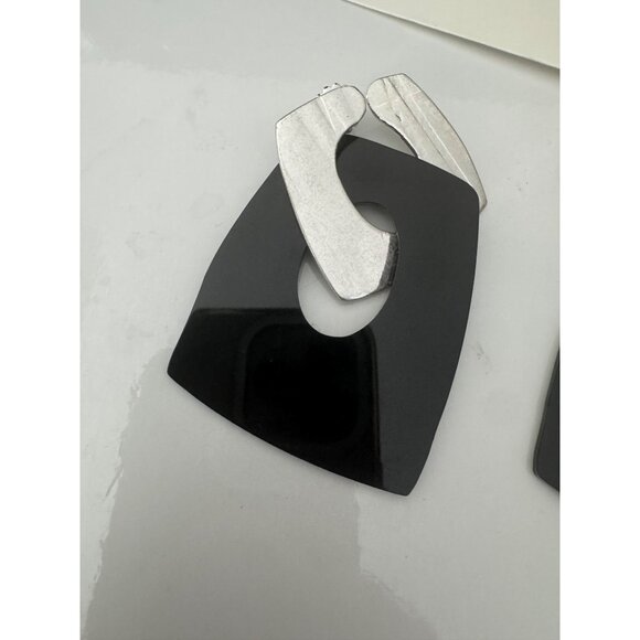 NWT Max Mara Umbro Black Silver Abstract Drop Earrings Geometric Design $235 - Picture 4 of 6